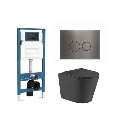QeramiQ Dely Ensemble de toilette - réservoir encastré Qeramiq Flush - abattant fin - plaque de commande en métal gunmetal - boutons ronds - noir mat