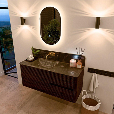 Mondiaz CIRO-DLUX Badkamermeubelset - 120x45x50cm - Solid surface wastafel Lava - 1 wasbak Links - zonder kraangaten - 2 lades - Walnut