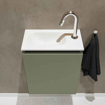 MONDIAZ TURE Kit lave-mains - 40x23x50cm - 1 trou de robinet - 1 porte - armée mate - Lavabo à gauche - Acrylique Blanc