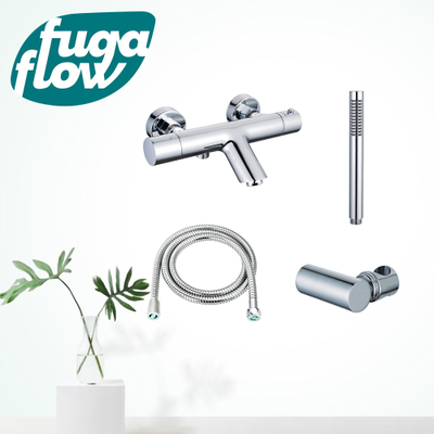 FugaFlow Eccelente Sobrado Robinet de baignoire thermostatique avec douchette stick, support et flexible en métal Chrome