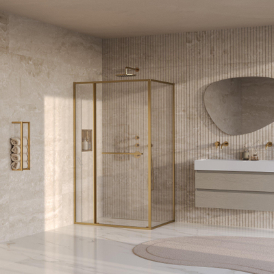 BRAUER Luminis Douchecabine - 120x90x200cm - 3-delig naar binnen draaiend - helder glas - omkeerbaar - incl. glascoating - geborsteld goud PVD