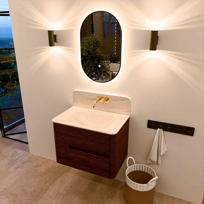 Mondiaz CIRO-DLUX Badkamermeubelset - 70x45x50cm - Solid surface wastafel Meli - 1 wasbak Midden - zonder kraangaten - 2 lades - Ruby