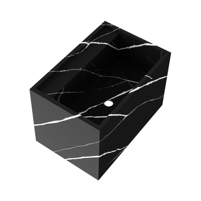 BRAUER Nova wastafel - 60x46x40cm - incl. verborgen ophangbeugels - 1 wasbak - 0 kraangaten - composiet - marmerlook - Nero Marquina