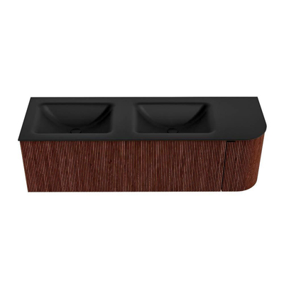 Mondiaz KURVE Badkamermeubelset - 145x46x40cm - 1 lade - 1 deur - wastafel solid surface - dubbel / links - 2 kraangaten - Ruby