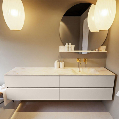 Mondiaz VICA-DLUX ensemble de meuble de salle de bain - 200cm - meuble sous-vasque lin - 4 tiroirs - lavabo encastrée cloud droite - sans trous de robinet - version haute de 60cm - ostra