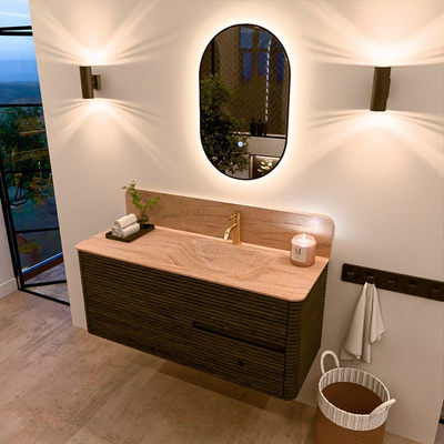 Mondiaz CIRO-DLUX Badkamermeubelset - 120x45x50cm - Solid surface wastafel Saba - 1 wasbak Rechts - 1 kraangat - 2 lades - Shadow