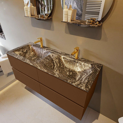 Mondiaz VICA-DLUX ensemble de meuble de salle de bain - 120cm - meuble sous-vasque repos - 4 tiroirs - lavabo encastré cloud double - 2 trous de robinet - version haute de 60cm - lave