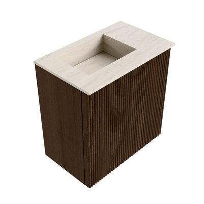 Mondiaz JOYA-DLUX 40cm toiletmeubel - kleur Walnut - Wastafel FAYE positie Links Zonder kraangat kleur Meli.