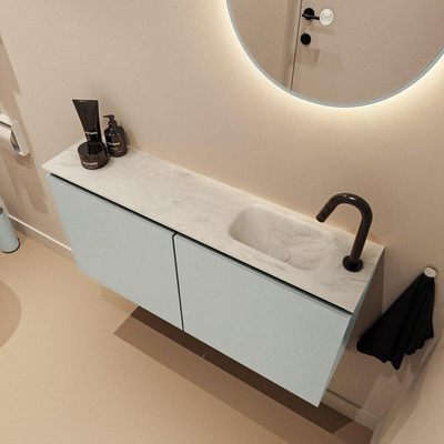 MONDIAZ TURE-DLUX Meuble de toilettes 100 cm Greey. EDEN lavabo Opalo position droite. Avec 1 trou de robinet.