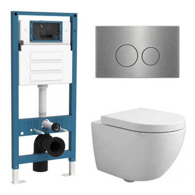 QeramiQ Dely Swirl Compact Ensemble WC - réservoir encastré QeramiQ flush - abattant 25 mm - plaque de commande métallique gunmetal - boutons ronds - blanc brillant