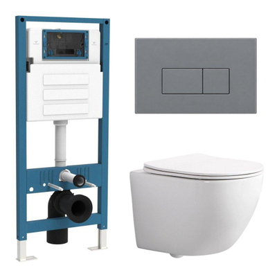 QeramiQ Dely Swirl Compact Ensemble WC - réservoir encastré QeramiQ flush - abattant fin - plaque de commande en plastique gris clair - boutons rectangulaires - blanc brillant