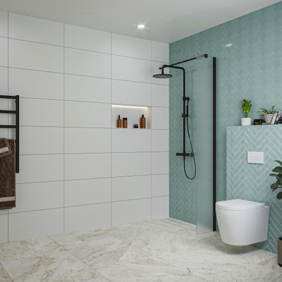 FugaFlow Eccelente Vetro Douche à l'italienne - 30x200cm - verre satiné - Noir mat