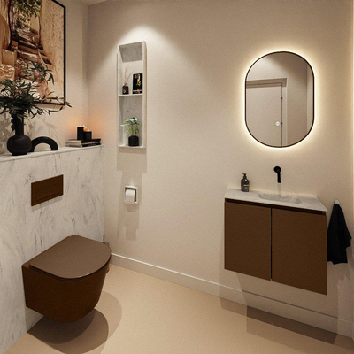 MONDIAZ TURE-DLUX 60cm toiletmeubel Rust. EDEN wastafel Opalo positie rechts. Zonder kraangat.