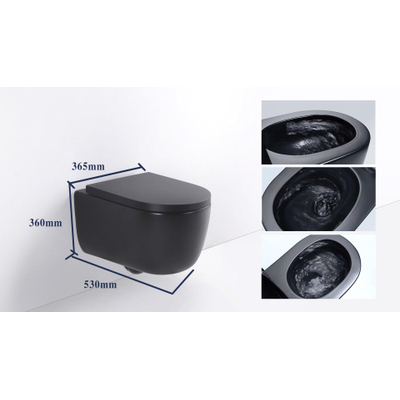 QeramiQ Dely Abattant WC - frein de chute - déclipsable - 35mm - noir mat