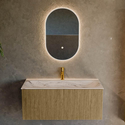 MONDIAZ KURVE-DLUX Meuble de salle de bains 100 cm couleur Dusk avec 1 tiroir et 0 porte. Lavabo BIG MEDIUM Central 1 trou de robinet Nata.