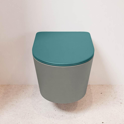 Mondiaz LAVIE hangtoilet – spoelrandloos – 36 x 53 cm – met softclose zitting – Smoke (lichtbruin), zitting Smag (groen)