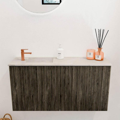 Mondiaz JOYA-DLUX 80cm toiletmeubel - kleur Shadow - Wastafel FAYE positie Links 1 kraangat kleur Ostra.