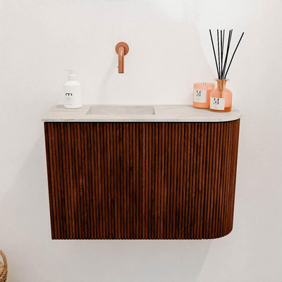 Mondiaz JOYA-DLUX 61.6cm toiletmeubel - ronding rechts kleur Ruby - Wastafel FAYE positie Links Zonder kraangat kleur Ostra.