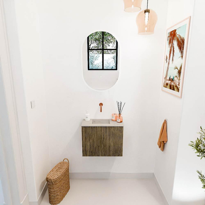 Mondiaz JOYA-DLUX 50cm toiletmeubel - kleur Dusk - Wastafel FAYE positie Links Zonder kraangat kleur Opalo.