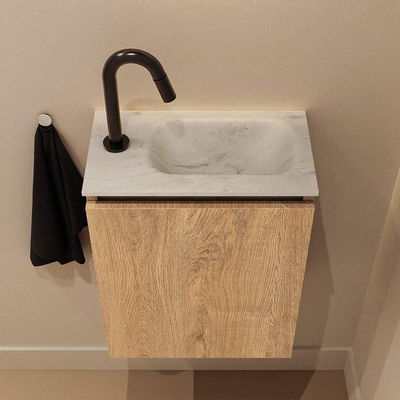 MONDIAZ TURE-DLUX Meuble de toilettes 40 cm Washed Oak. Lavabo EDEN Opalo position droite. Avec 1 trou de robinet.