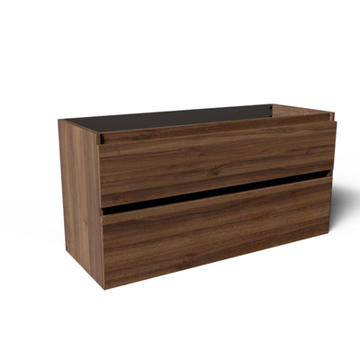 Saniclass Vita Meuble de salle de bain - 120x60x46cm - 2 tiroirs - sans poignée - 2 vasques - sans trous de robinet - trop-plein - céramique - noyer