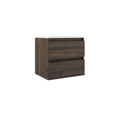 Saniclass Chaci Meuble de salle de bain - 60x46x55cm - lavabo en céramique blanc - 1 vasque - 1 trou de robinet - 2 tiroirs - noyer (hout)