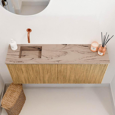 Mondiaz JOYA-DLUX 100cm toiletmeubel - kleur Oak - Wastafel FAYE positie Links Zonder kraangat kleur Arena.