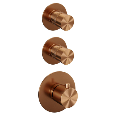 Brauer Copper Edition Regendoucheset inbouw - hoofddouche 20cm - 3 gladde knoppen - rechte wandarm - glijstang - handdouche rond 3 standen - PVD - geborsteld koper