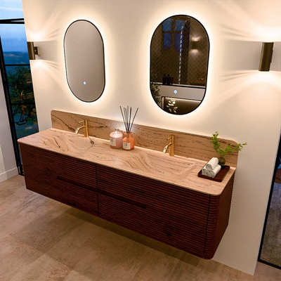 Mondiaz CIRO-DLUX Ensemble de meubles de salle de bains - 190x45x50cm - Plan vasque solid surface Arena - 2 vasques double - 2 trous de robinet - 4 tiroirs - Ruby