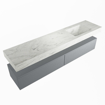 Mondiaz ALAN-DLUX Ensemble de meuble - 200cm - meuble Plata mat - 2 tiroirs - Lavabo Cloud Opalo suspendu - vasque Droite - 0 trous de robinet