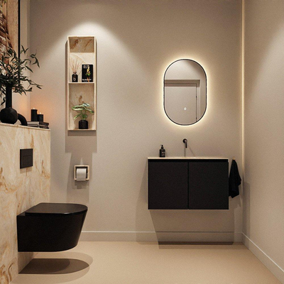 MONDIAZ TURE-DLUX Meuble de toilettes 80 cm Urban. Lavabo EDEN Frappe position milieu. Sans trou de robinet.