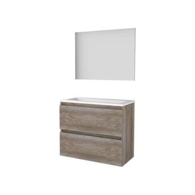 Basic-Line Basic 39 ensemble de meubles de salle de bain 80x39cm sans poignée 2 tiroirs lavabo en porcelaine 1 trou pour robinet miroir mfc scotch oak