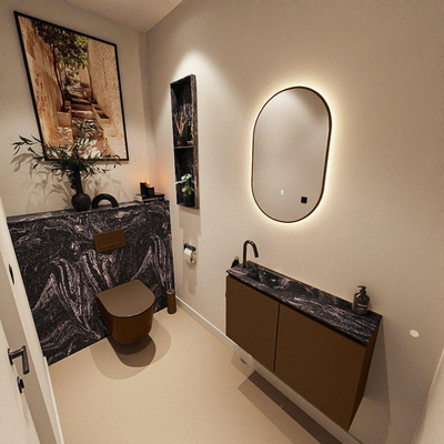 MONDIAZ TURE-DLUX Meuble toilette - 80cm - Rust - EDEN - vasque Lava - position gauche - 1 trou de robinet