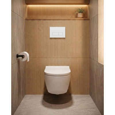 QeramiQ Dely Toiletset - 36.3x51.7cm - diepspoel - rimless - Geberit UP320 plieger inbouwreservoir - softclose toilet zitting - 35mm - mat witte bedieningsplaat - rechthoekige knoppen - mat wit