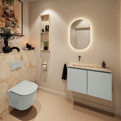 MONDIAZ TURE-DLUX Meuble toilette - 80cm - Greey - EDEN - vasque Frappe - position gauche - sans trou de robinet