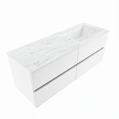 MONDIAZ VICA-DLUX Badkamermeubelset - 130cm - onderkast talc - 4 lades - inbouw wastafel cloud rechts - zonder kraangaten - 60cm hoge versie - opalo