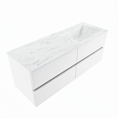 Mondiaz VICA-DLUX ensemble de meuble de salle de bain - 130cm - meuble sous-vasque talc - 4 tiroirs - lavabo encastrée cloud droite - sans trous de robinet - version haute de 60cm - opalo