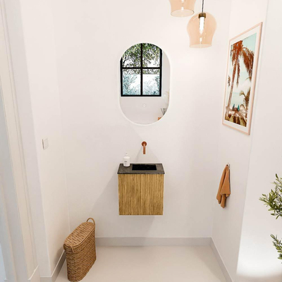 Mondiaz JOYA-DLUX 40cm toiletmeubel - kleur Oak - Wastafel FAYE positie Rechts Zonder kraangat kleur Lava.