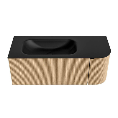 MONDIAZ KURVE 115cm meuble de salle de bains avec module 25 R couleur chêne avec 1 tiroir et 1 porte. Lavabo BIG SMALL gauche sans trou de robinet Urban.