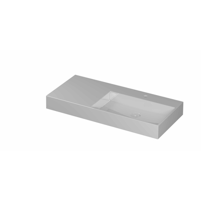 INK United wastafel - 100x45x11cm porselein rechts met 1 kraangat incl. porseleinen click plug en verborgen overloop systeem - glans wit