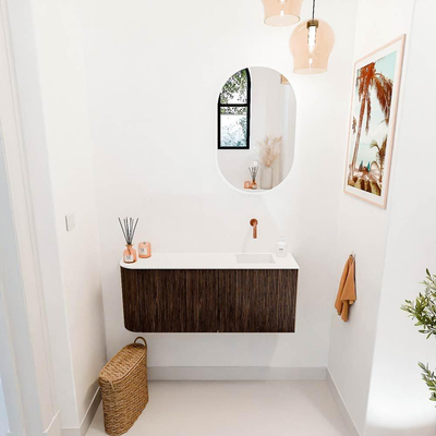 Mondiaz JOYA 101.6cm meuble de toilette - arrondi gauche couleur Walnut - Vasque FAYE position Droite Sans trou de robinet couleur Talc