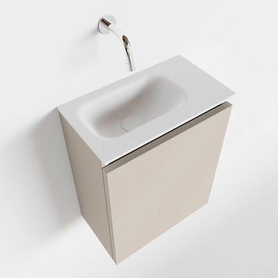 MONDIAZ TURE Kit lave-mains - 40x23x50cm - 0 trous de robinet - 1 porte - lin mat - Lavabo à gauche - Solid Surface Blanc