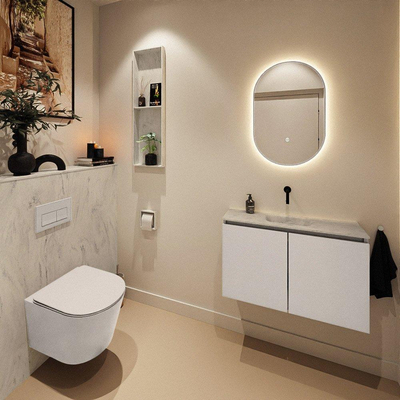 MONDIAZ TURE-DLUX Meuble toilette - 80cm - Linen - EDEN - vasque Opalo - position centrale - sans trou de robinet