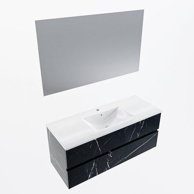 Mondiaz VICA ensemble de meuble de salle de bain - 120cm - meuble sous-vasque marquina - 2 tiroirs - lavabo denia milieu - 1 trou de robinet - couleur Blanc Brillant - miroir LED - version XL 60cm haut