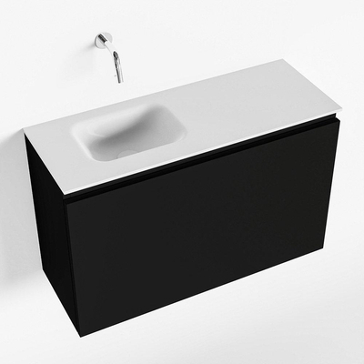MONDIAZ OLAN Toiletmeubel 80x30x40cm met 0 kraangaten 1 lades urban mat Wastafel Lex links Solid Surface Wit