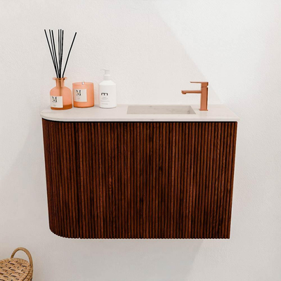 Mondiaz JOYA-DLUX 61.6cm toiletmeubel - ronding links kleur Ruby - Wastafel FAYE positie Rechts 1 kraangat kleur Meli.