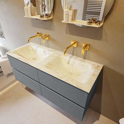 Mondiaz VICA-DLUX ensemble de meuble de salle de bain - 120cm - meuble sous-vasque plata - 4 tiroirs - lavabo encastrée cloud double - sans trous de robinet - version haute de 60cm - frape