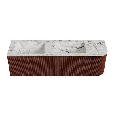 Mondiaz KURVE-DLUX Badkamermeubelset - 155x46x40cm - 2 lade - 1 deur - wastafel solid surface - dubbel / links - 2 kraangaten - Ruby