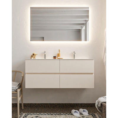 MONDIAZ VICA Badkamermeubelset 120cm 4 lades - wasbak Moon dubbel 2 kraangaten solid surface linen met waste en brauer copper kranen SHOWROOMMODEL
