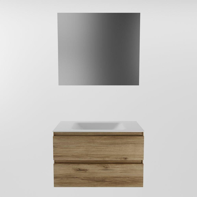Mondiaz Aivy badmeubelset - 80x45x50cm - 0 kraangaten - 1 wasbak talc Solid surface - Midden - 2 lades - Met spiegel - Melamine Chai